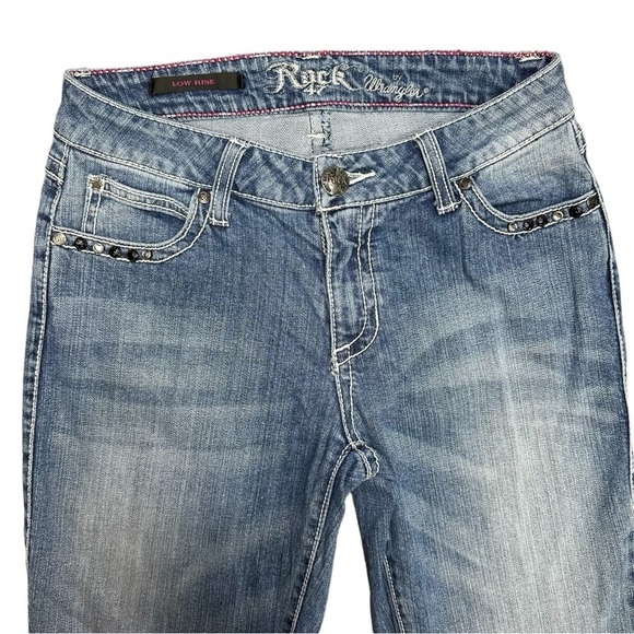 Rock 47 Embellished Cross Pocket Wrangler Bootcut Jeans - Picture 2 of 14